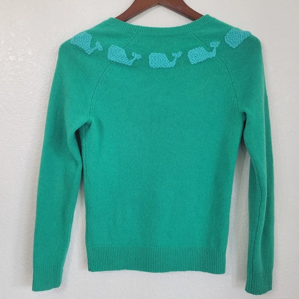 Vineyard Vines Green Embroidered Whale Neckline Wool Crewneck Sweater Sz XXS